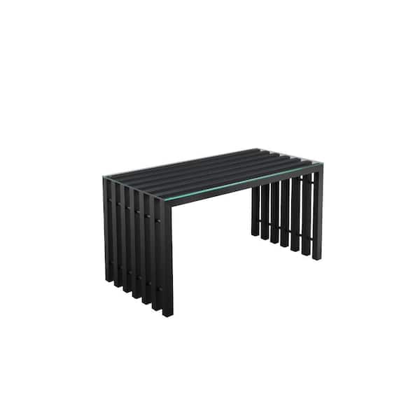 Namo 27.5 in. Rectangular Slatted Black Tempered Glass Top Writing Desk with Metal Frame