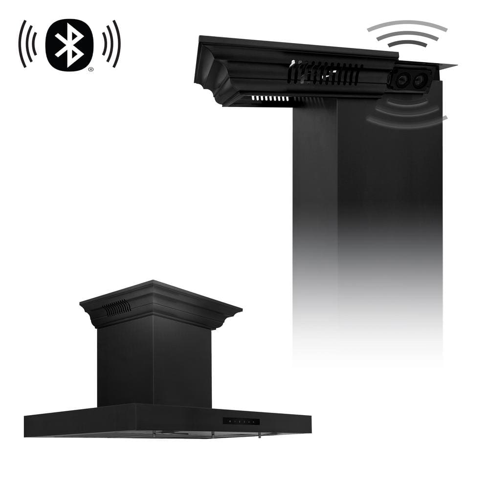ZLINE Kitchen and Bath 30 in. 400 CFM Ducted Vent Wall Mount Range Hood in Black Stainless Steel w/ Built-in CrownSound Bluetooth Speakers