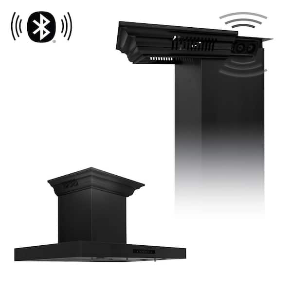 ZLINE Kitchen and Bath 30 in. 400 CFM Ducted Modern Wall Mount Range Hood in Black Stainless with w/ Built-in CrownSound Bluetooth Speakers