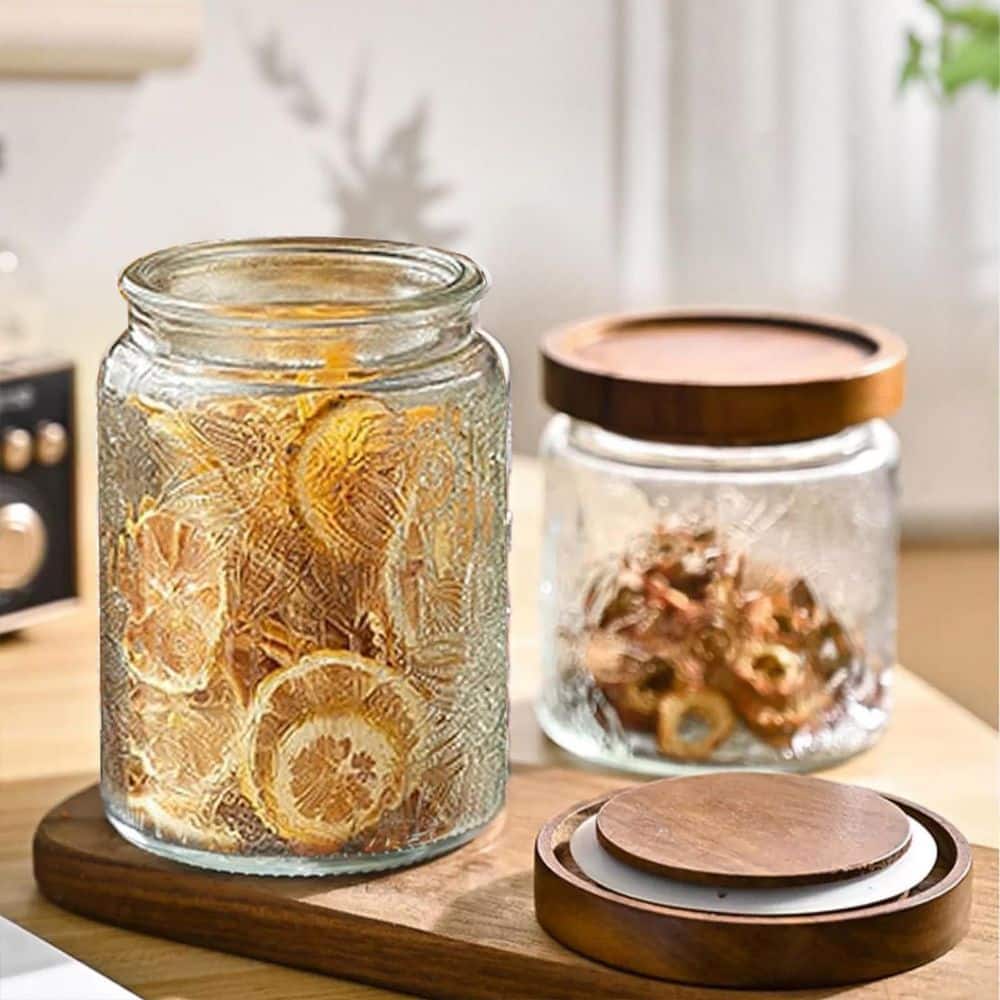 Anqtovp 4 Pack Airtight Thick Glass Storage Jar Set with Bamboo