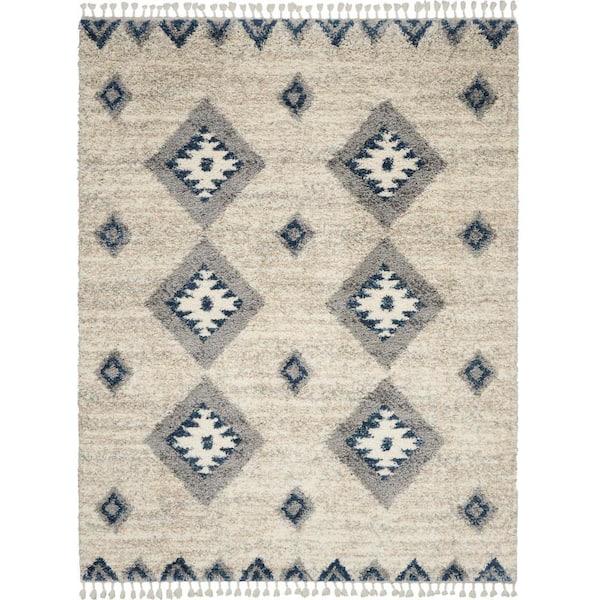 Nourison Scandinavian Shag Ivory/Blue 8 ft. x 11 ft. Contemporary Area Rug
