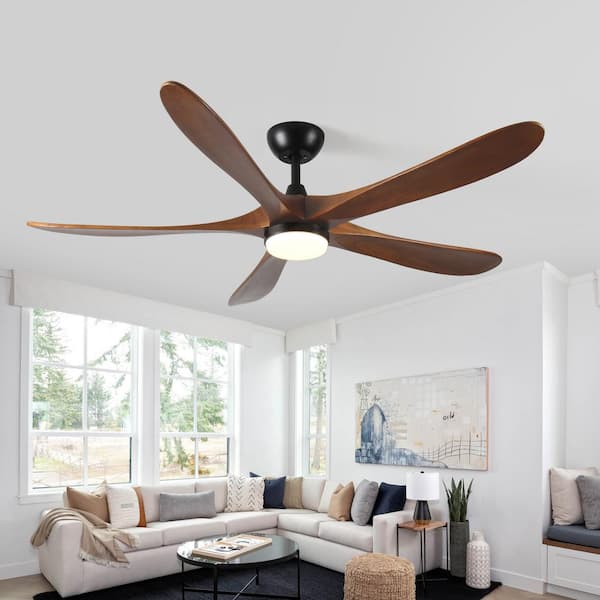 Tervo 62 in. Indoor Solid Wood Black Ceiling Fan with Integrated LED Light Kit, Remote Control and Wall Switch Include