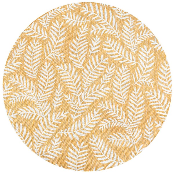 Nevis Palm Frond Yellow/Cream 5 ft. Round Indoor/Outdoor Area Rug