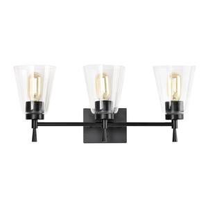 Hampton Bay Eastburn 22 in. 3-Light Matte Black Vanity Light with Clear ...