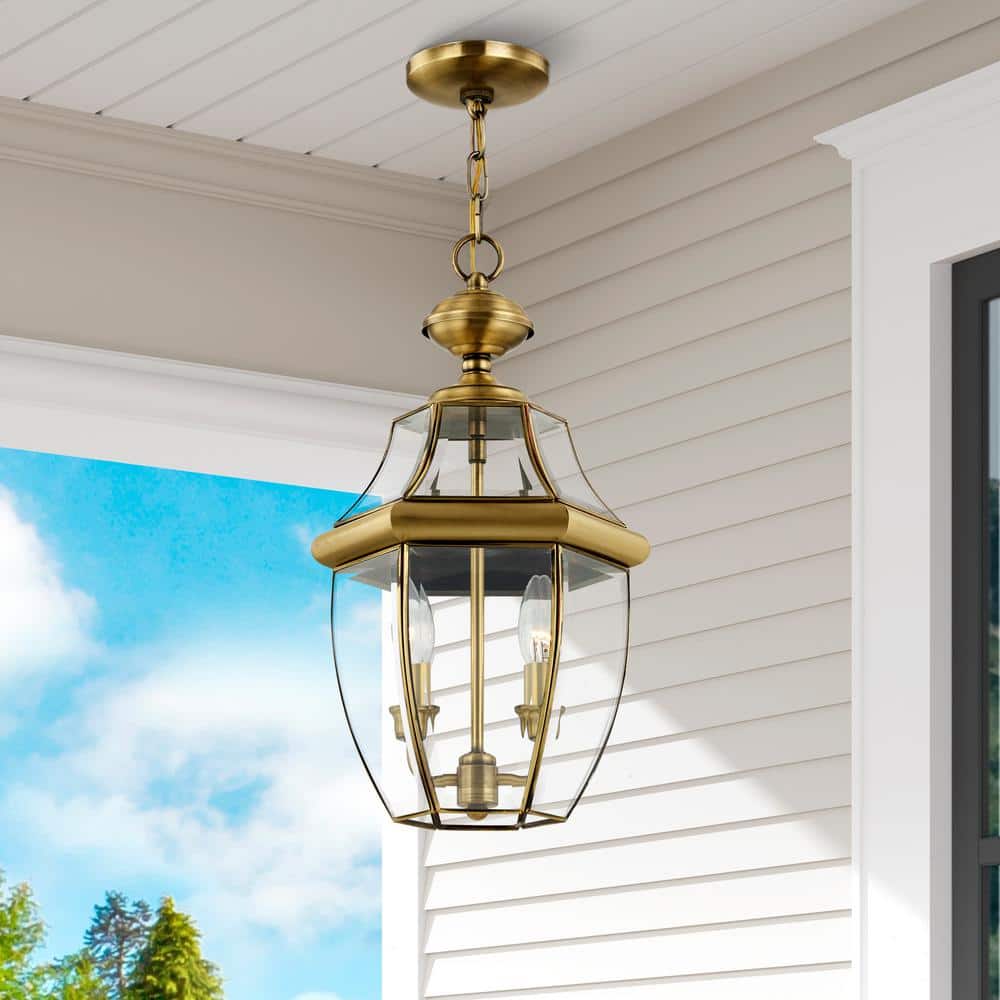 Antique Brass 2-Light Pendant with Clear Beveled Glass