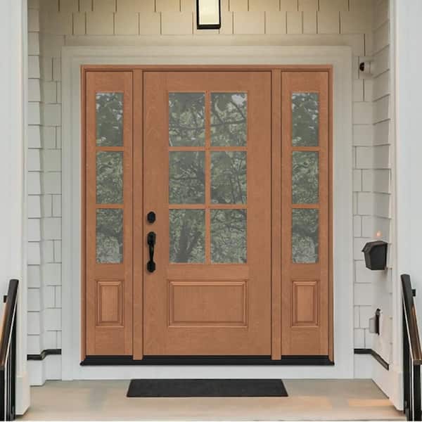 Regency 64 in. x 80 in. 3/4-6 Lite Clear Glass RH AutumnWheat Stain Mahogany Fiberglass Prehung Front Door w/Dbl 12in.SL