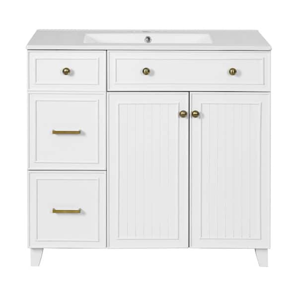 Erie様 Virubi 36 in. W Single Sink Bath Vanity in White with White