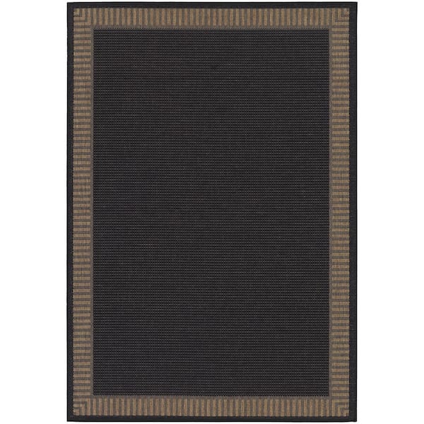 Couristan Recife Wicker Stitch Black-Cocoa 7 ft. 6 in. x 10 ft. 9 in. Indoor/Outdoor Area Rug