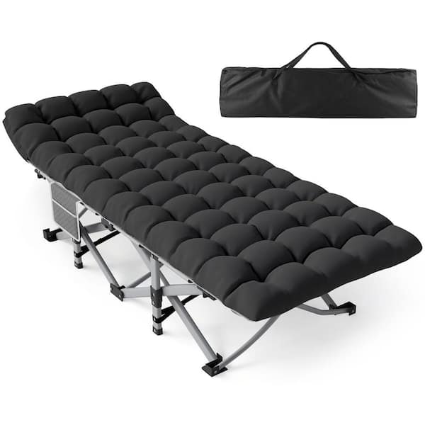 SEEUTEK Outdoor Heavy-Duty Portable Folding Camping Cot with Pillow and Black Mattress, 1200D Oxford Sleeping Camping Cot