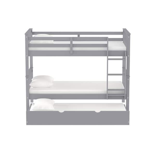 koud Ouderling herinneringen Walker Edison Furniture Company Solid Wood Grey Twin Bunk Bed with Trundle  Bed HDWTOTMSGY-TR - The Home Depot