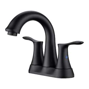 4 in. Centerset Double Handle High Arc Bathroom Faucet Swivel Spout with Drain Kit Included in Matte Black