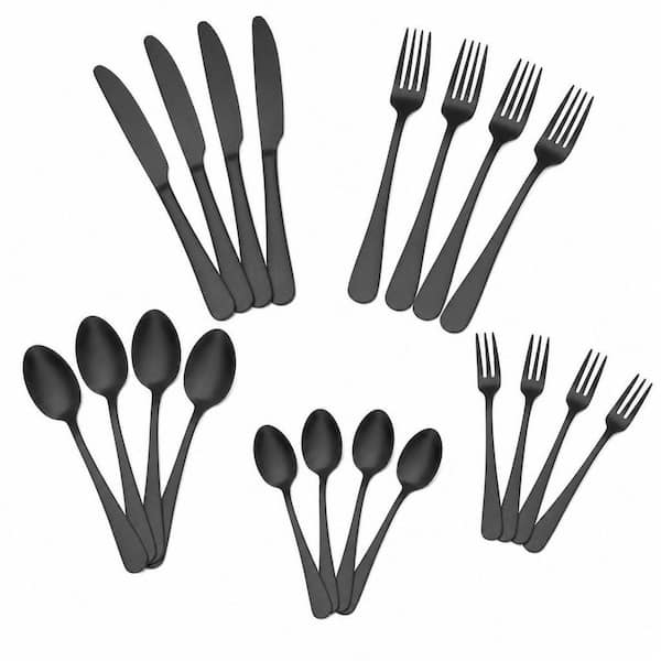 Matte Black Silverware Set, 20-Piece 18/10 Stainless Steel Flatware Set, Service for 4, Kitchen Utensil Set for Home