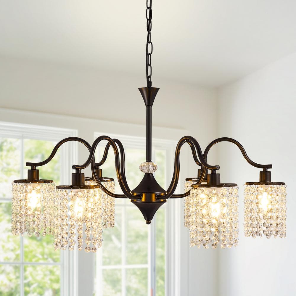 Magic Home 29.92 in. 6-Light Mordern Black Chandelier with K9