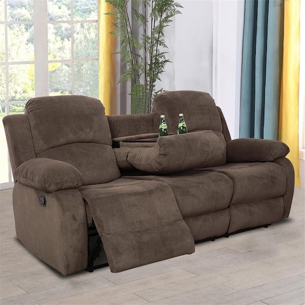 AndMakers 82 in. W Pillow Top Arm Corduroy Suede Rectangle Reclining Sofa in Brown