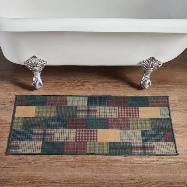 VHC Brands Tea Cabin 17 in. W x 36 in. L Multi Plaid Polyester Bathmat