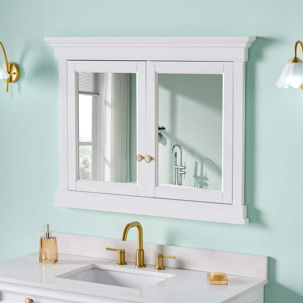 42 in. W x 32 in. H Rectangular Recessed Solid Wood Bathroom Medicine Cabinet with Mirror, Bi-View Glass Door BLUM Hinge price history on PriceWatchPro
