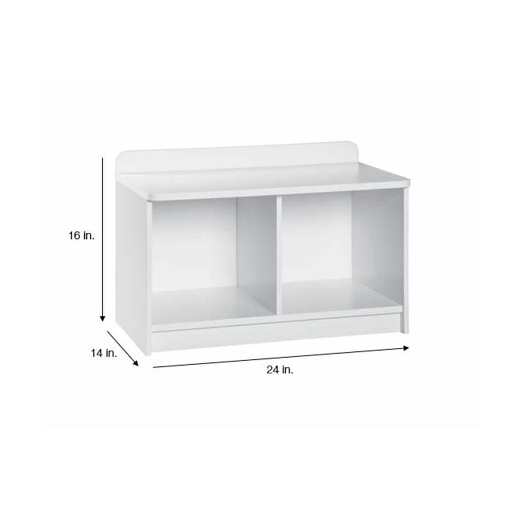 Bright White Laminate Wood Dual-Cube Storage Bench for Kids