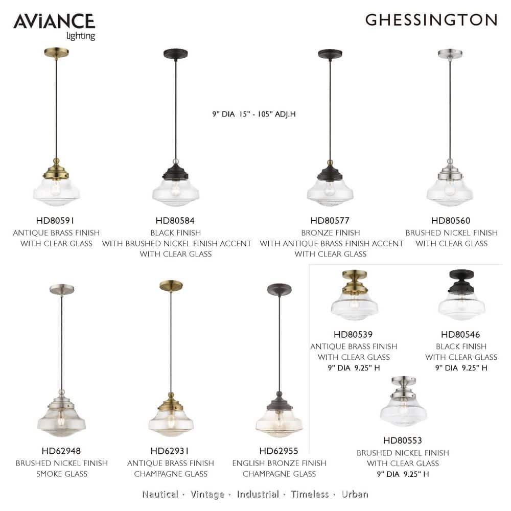 Avondale Antique Brass Mini Pendant with Clear Glass Shade