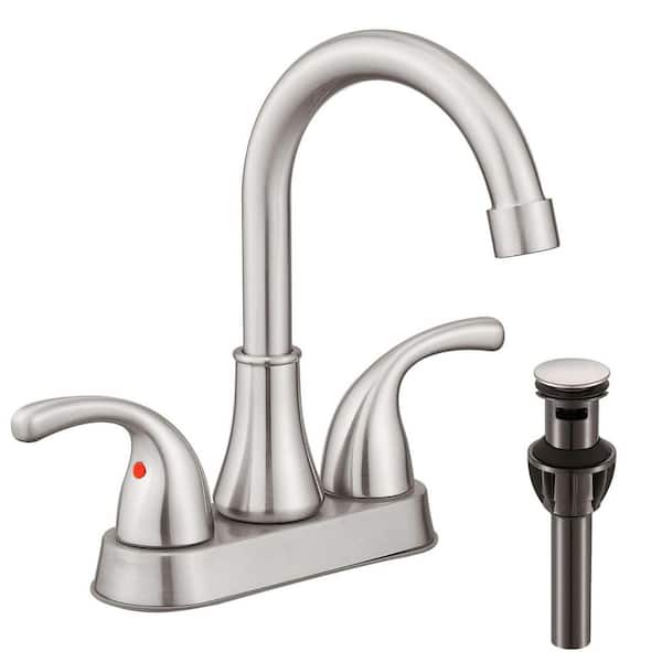 1-Piece 4 in. Three-Hole Bathroom Sink Faucet Set with Pop-Up Drain Stopper, Double-Handle in Brushed Nickel