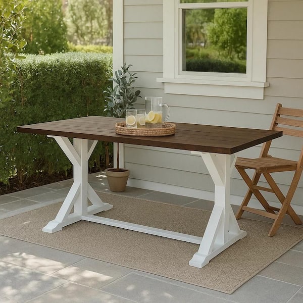 Benjara Brown and White Wood 35.5 in. Sled Base Dining Table Seating ...