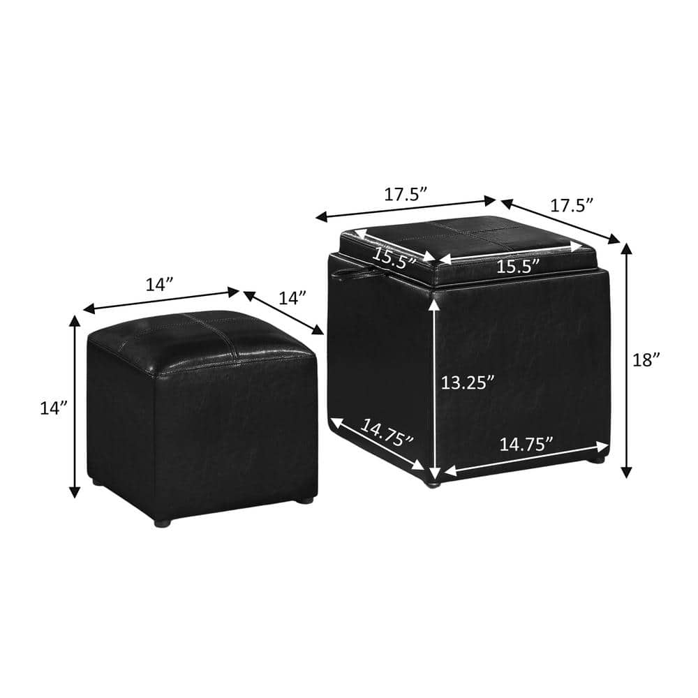 Black Faux Leather Ottoman with Reversible Tray and Storage