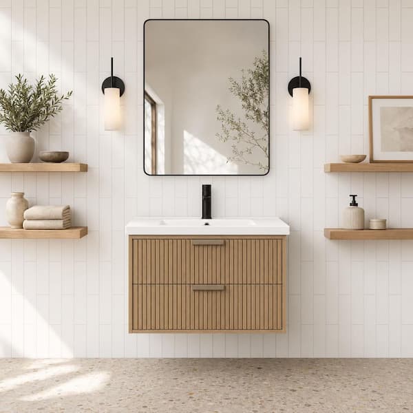 San Diego 30 in W x 18.7 in D x 19.50 H Bath Vanity in Oak with Ceramic Vanity Top in White with White Basin