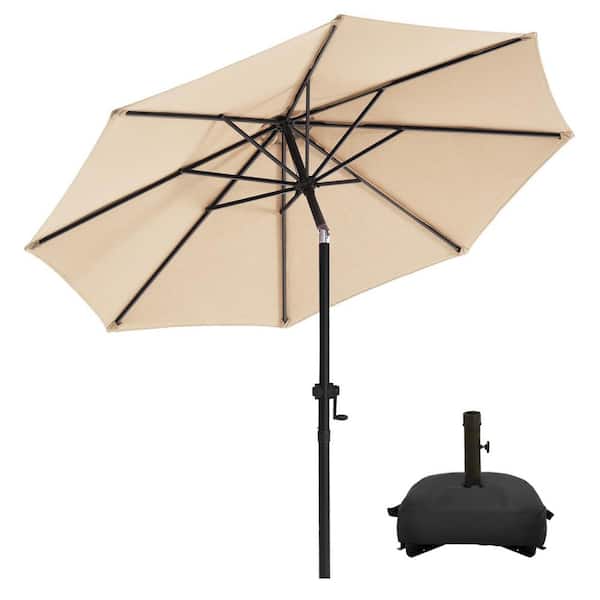 PASAMIC 9 ft. Aluminum Patio Umbrella Market Umbrella, Fade Resistant and Base Included in Beige