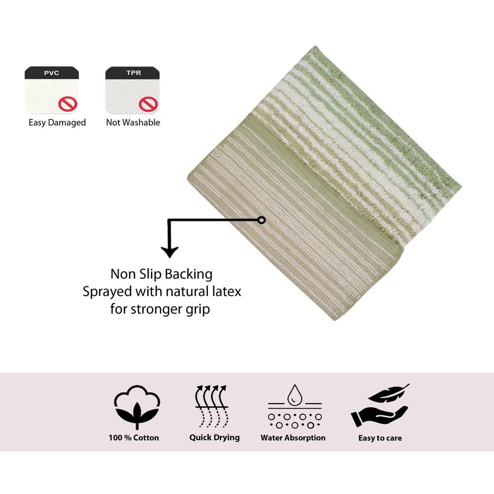 Sage Green Cotton 3-Piece Bathroom Rug Set with Contour