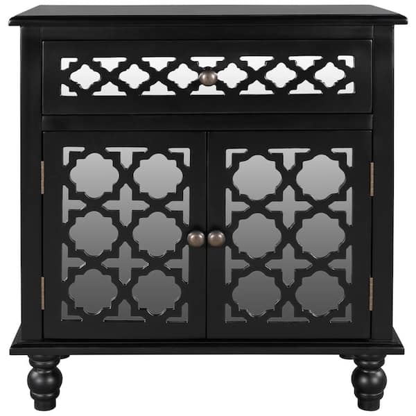 Tileon 29.5 in. x 14.1 in. x 31.8 in. H in Black MDF Assembled Kitchen Cabinet with Solid Wood Frame and Legs