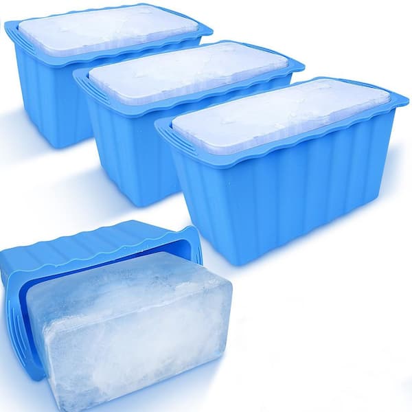 4-Pack Blue Extra Large Ice Cube Mold, Reusable Silicone Ice Cube Tray, 25 lb. Ice Bath Water Chiller Ice Mold