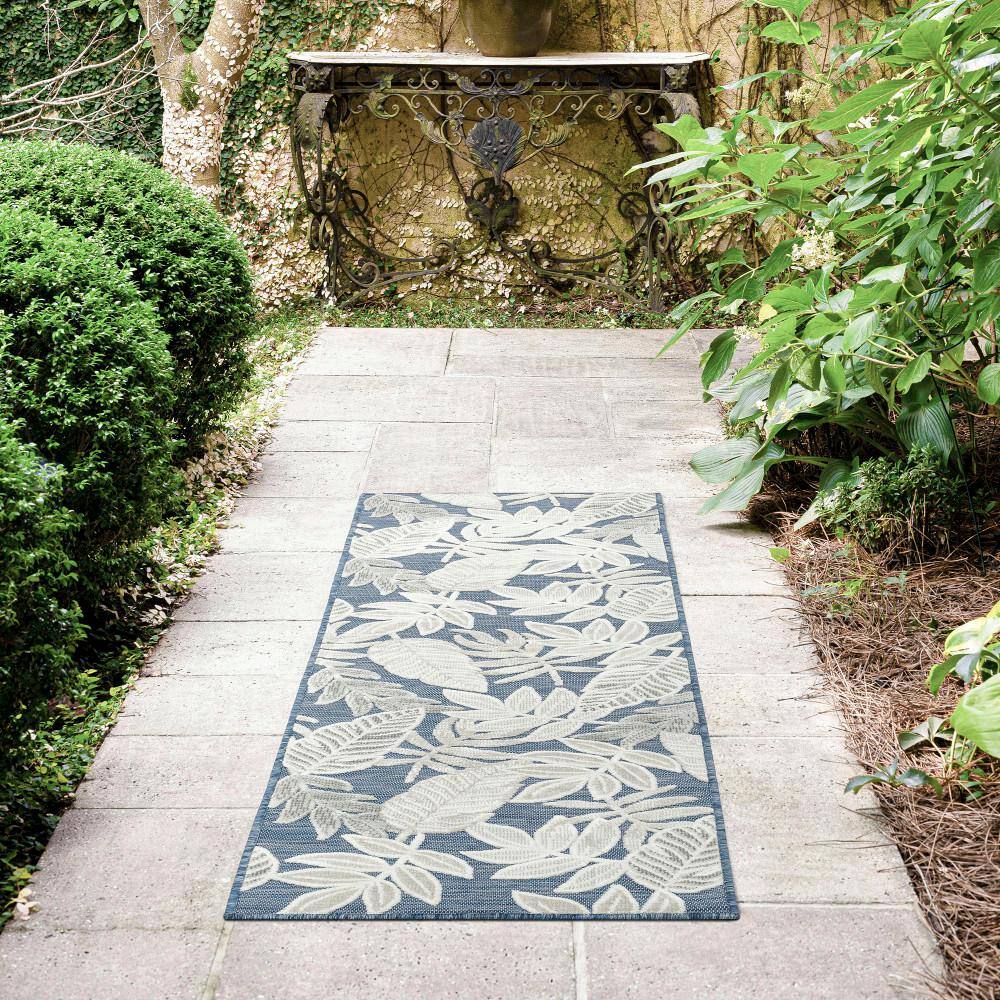 Trendy Dark Blue 2x8 Synthetic Indoor/Outdoor Runner Rug