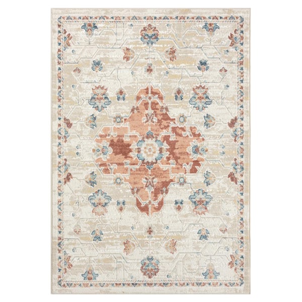 Unbranded Iviana Ivory/Rust/Multicolor 7 ft. 10 in. x 9 ft. 10 in. Contemporary Power-Loomed Medallion Rectangle Area Rug