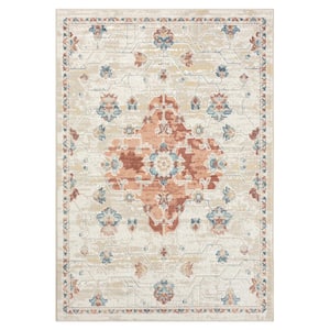 Iviana Ivory/Rust/Multicolor 5 ft. 3 in. x 7 ft. 6 in. Contemporary Power-Loomed Medallion Rectangle Area Rug