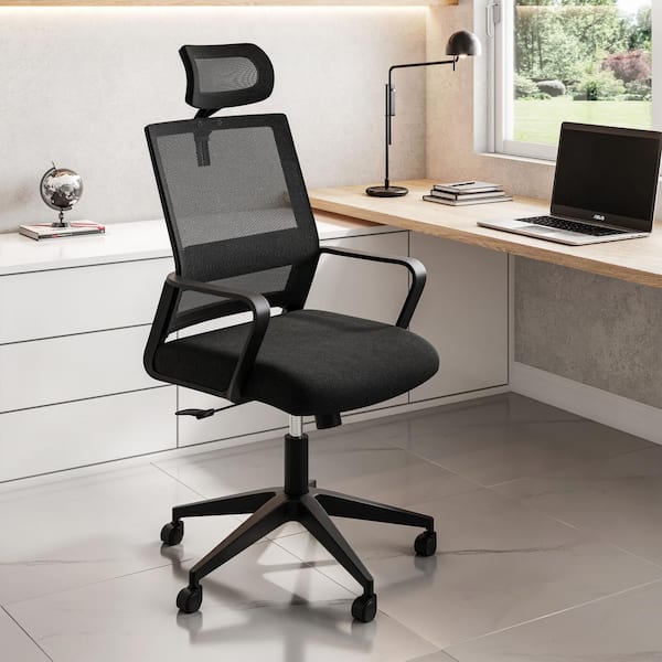 Reclining Ergonomic Mesh Office Chair in Black with Lumbar Support and Adjustable Height with Wheels