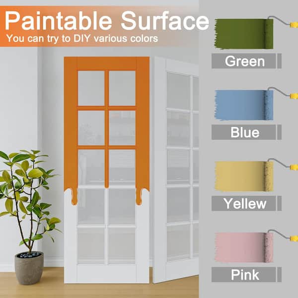 28 in. x 80 in. 10-Lite Frosted Glass Left-Hand White Solid Core Wood Single Prehung Interior Door+ Quick Assemble Jamb