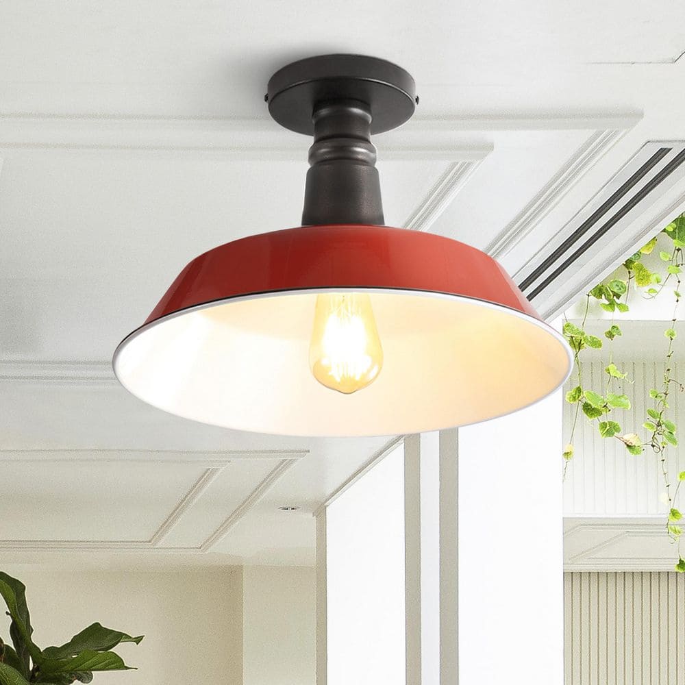 Farmhouse Inspired 14" Red and Black LED Ceiling Light