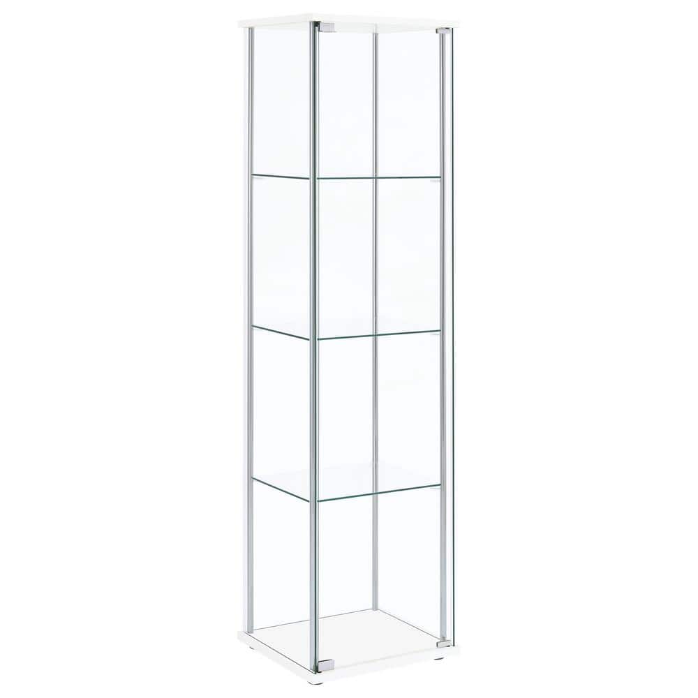 Sleek White and Chrome 4-Shelf Tall Curio Cabinet