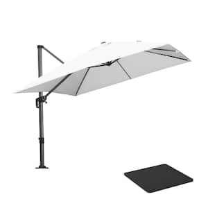 10 ft. Square Aluminum Outdoor Patio Cantilever Umbrella Offset 360-Degree Rotation Umbrella with Base Plate, White