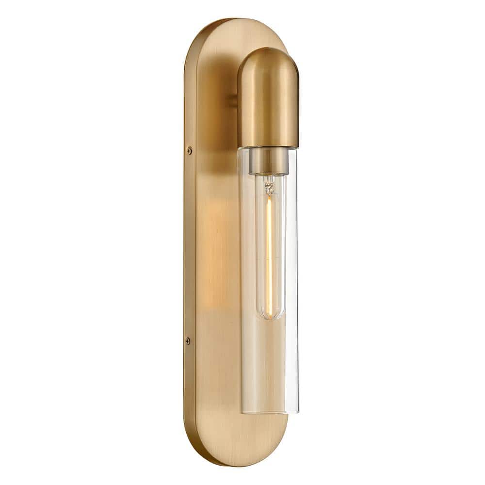 Lacquered Brass Cylinder Dimmable Wall Sconce with Clear Glass