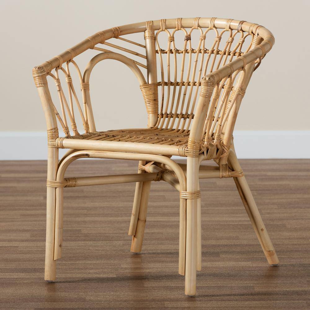 Bohemian Bali Low Slat Rattan and Cane Brown Arm Chair