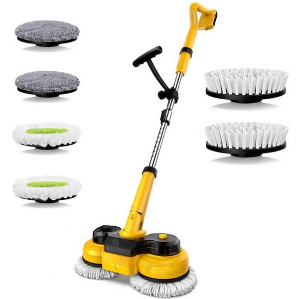 Cordless Floor Cleaning for Hard Surface, Spin Scrubber w LED Display, Adjustable Handle, Self-Propelled, White