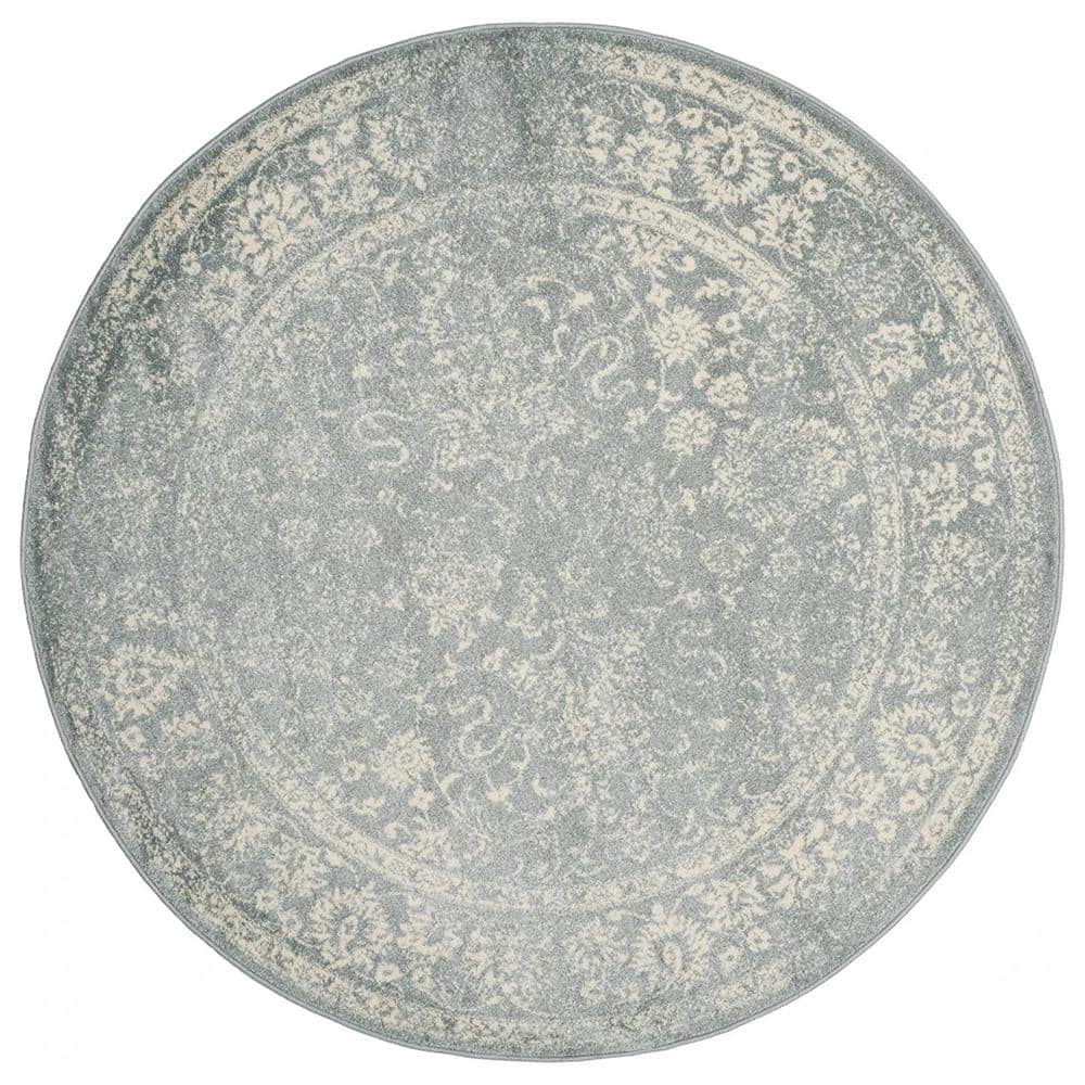 Gray Polypropylene 6 ft. x 6 ft. Oriental Indoor Round Area Rug