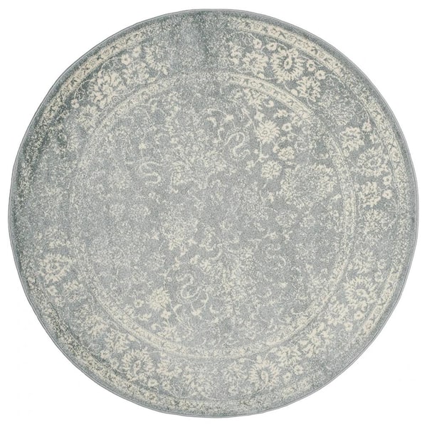 Unbranded Gray Polypropylene 6 ft. x 6 ft. Oriental Indoor Round Area Rug