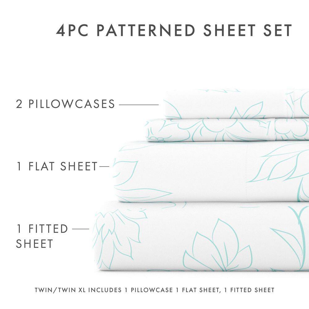 Aqua Floral Queen Microfiber Sheet Set