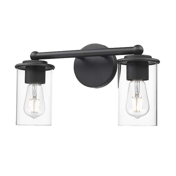 Unbranded Thayer 16 in. 2-Light Matte Black Vanity Light with Clear Glass Shade with No Bulbs Included