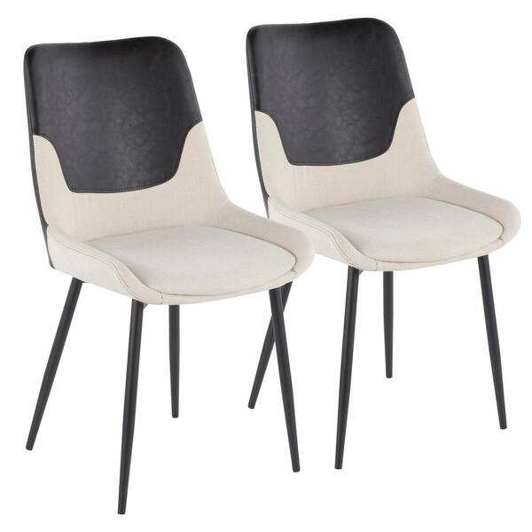Lumisource Wayne Industrial Two-Tone Chair in Cream Fabric with Black Faux Leather Accent (Set of 2)