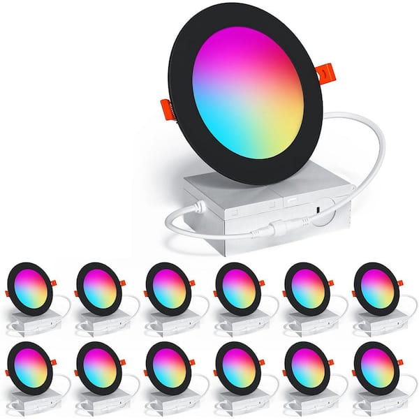 Smart RGBCW 4 in. Recessed LED Downlight, 12W, 1000 Lumens, Dimmable, Bluetooth and Alexa Compatible, 12-Pack