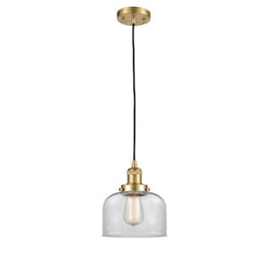 Bell 1 Light Satin Gold Bowl Pendant Light with Clear Glass Shade