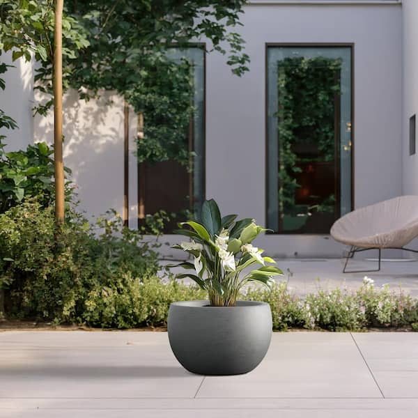 Sapcrete Lightweight 15in. x 10.5in. Stone Finish Extra Large Tall Round Concrete Plant Pot/Planter for Indoor & Outdoor