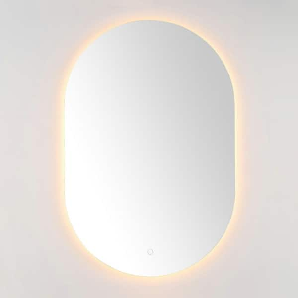 SAFAVIEH Jax 24 in. W x 36 in. H Aluminum Oval Modern White LED Wall Mirror